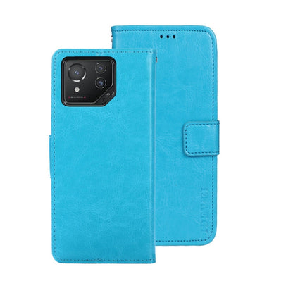 Pour la coque de téléphone en cuir texturé idewei Crazy Horse (bleu ciel) pour ASUS ROG Phone 8