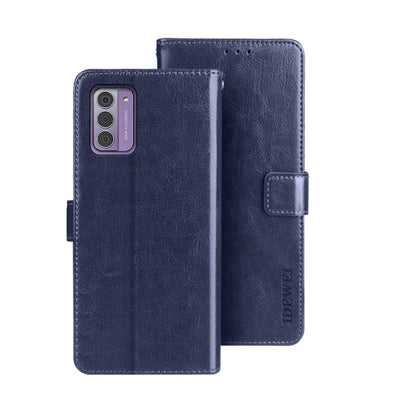 Pour Nokia G42 5G Étui de téléphone en cuir avec texture Crazy Horse Idewei avec support (Bleu)