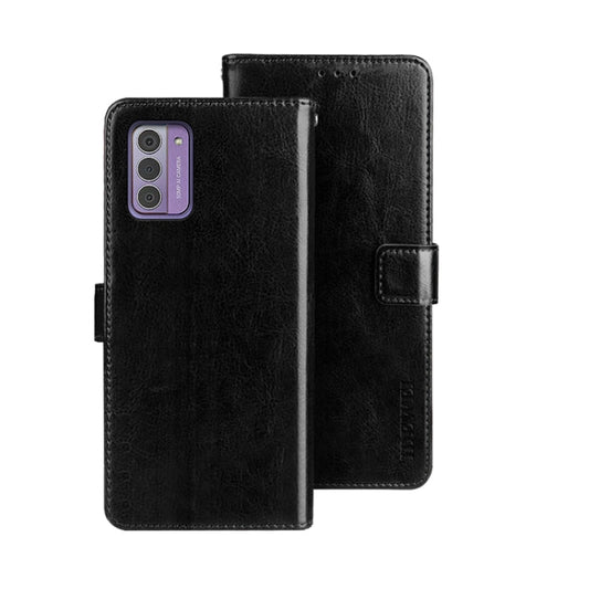 Pour Nokia G42 5G Étui de téléphone en cuir avec texture Crazy Horse idewei avec support (noir)