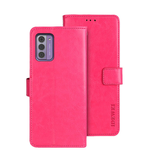 Pour Nokia G42 5G idewei Étui de téléphone en cuir avec texture Crazy Horse et support (Rouge rose)
