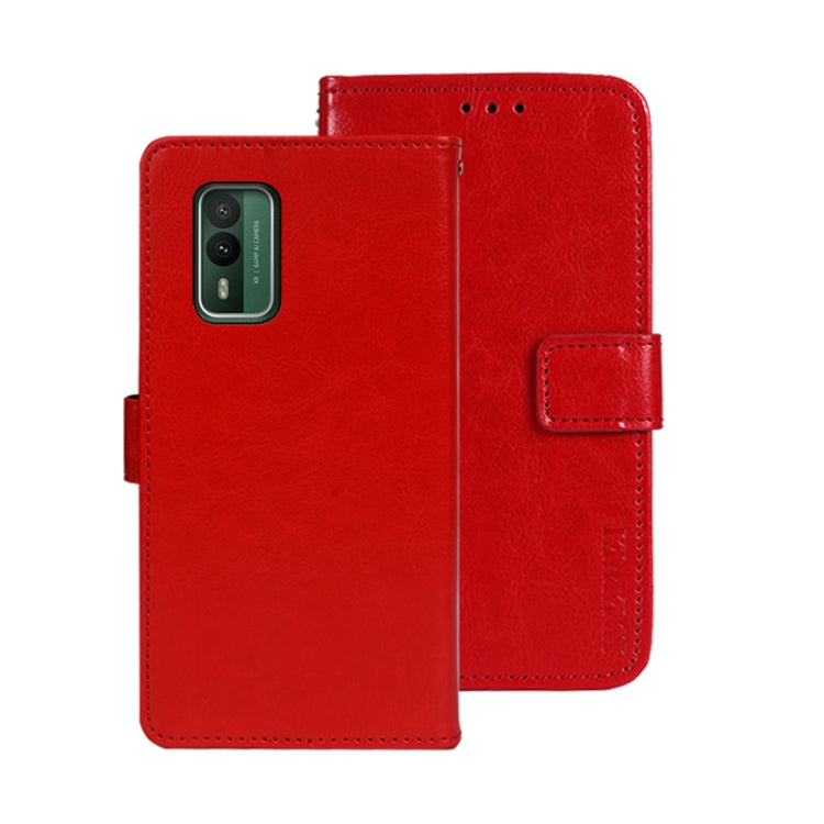 Pour Nokia XR21, étui de téléphone en cuir avec texture Crazy Horse de marque Idewei avec support (rouge)