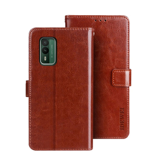 Pour Nokia XR21 Étui de Téléphone en Cuir Texture Crazy Horse idewei avec Support (Marron)