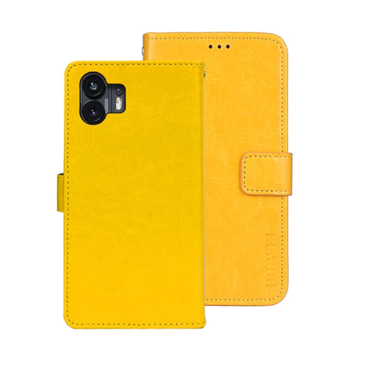 Pour Nothing Phone 2 Étui de téléphone en cuir avec texture cheval fou idewei avec support (jaune)