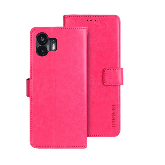 Pour étui de téléphone en cuir avec texture cheval fou idewei Nothing Phone 2 avec support (rouge rosé)