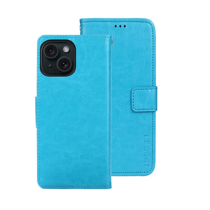 For iPhone 15 Pro Max idewei Crazy Horse Texture Leather Phone Case with Holder(Sky Blue)