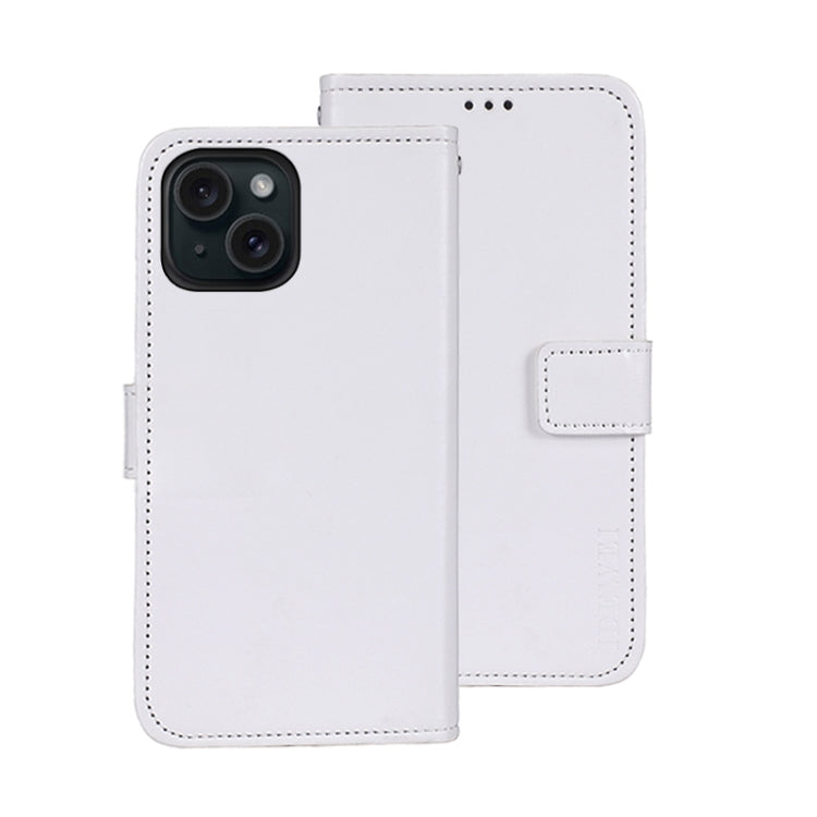 Pour iPhone 15 idewei Étui de téléphone en cuir avec texture Crazy Horse avec support (Blanc)