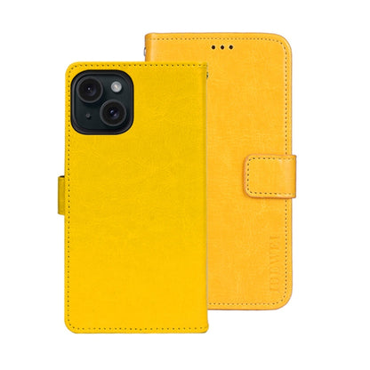 Pour iPhone 15 Coque de Téléphone en Cuir Texture Crazy Horse Idewei avec Support (Jaune)