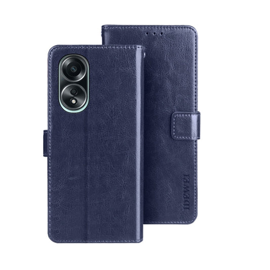For OPPO A58 4G Global idewei Crazy Horse Texture Leather Phone Case with Holder(Blue)