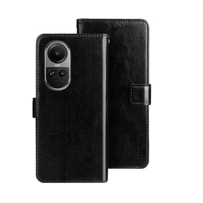 Pour OPPO Reno10 / Reno10 Pro Global idewei Housse de téléphone en cuir texturé cheval fou avec support (noir)