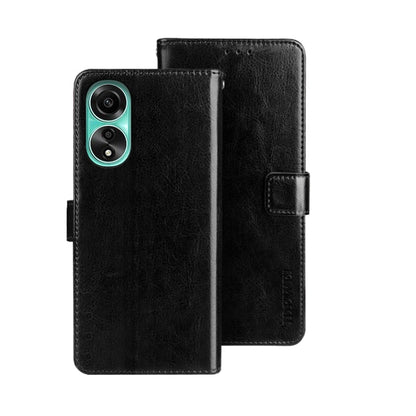 For OPPO A78 4G Global idewei Crazy Horse Texture Leather Phone Case with Holder(Black)