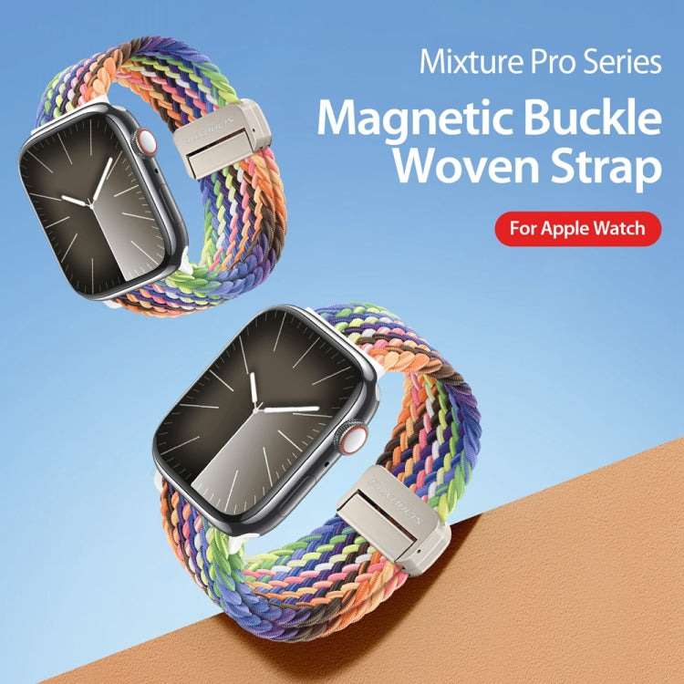 For Apple Watch Series 9 45mm DUX DUCIS Mixture Pro Series Magnetic Buckle Nylon Braid Watch Band(New Rainbow)