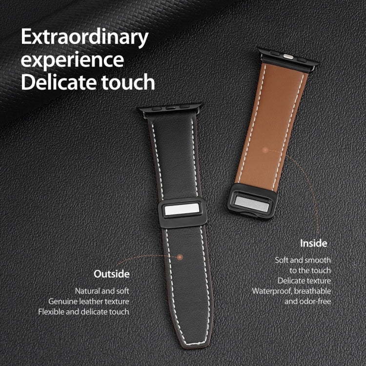 For Apple Watch SE 2023 44mm DUX DUCIS YA Series Magnetic Buckle Genuine Leather Watch Band(Black)