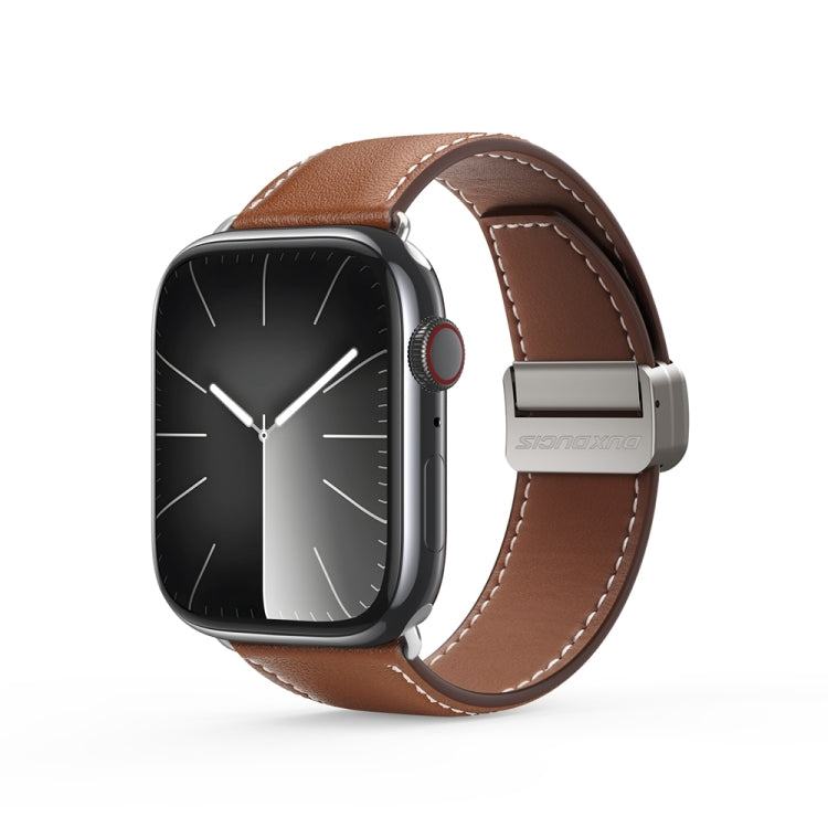 For Apple Watch SE 2023 44mm DUX DUCIS YA Series Magnetic Buckle Genuine Leather Watch Band(Brown)