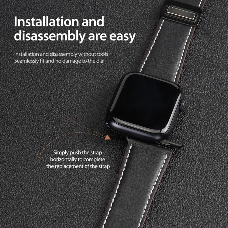 For Apple Watch SE 2023 40mm DUX DUCIS YA Series Magnetic Buckle Genuine Leather Watch Band(Black)