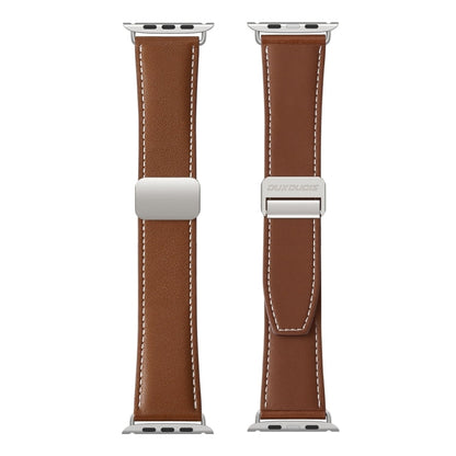 For Apple Watch Series 7 41mm DUX DUCIS YA Series Magnetic Buckle Genuine Leather Watch Band(Brown)