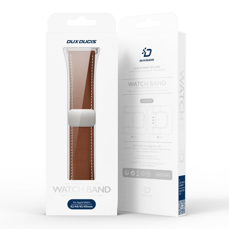 For Apple Watch Series 7 41mm DUX DUCIS YA Series Magnetic Buckle Genuine Leather Watch Band(Brown)
