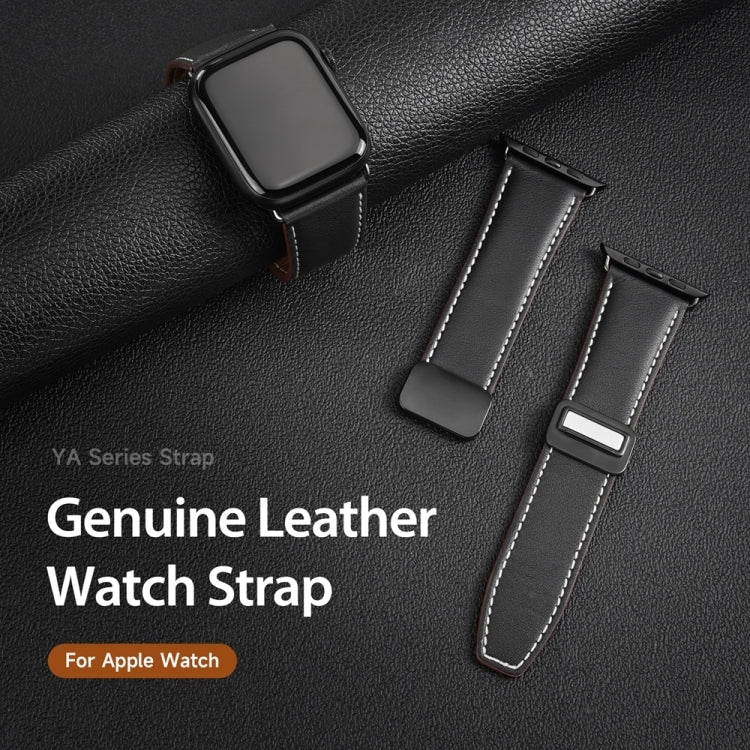 For Apple Watch Series 7 45mm DUX DUCIS YA Series Magnetic Buckle Genuine Leather Watch Band(Black)