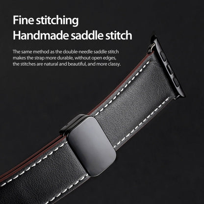 For Apple Watch Series 7 45mm DUX DUCIS YA Series Magnetic Buckle Genuine Leather Watch Band(Black)