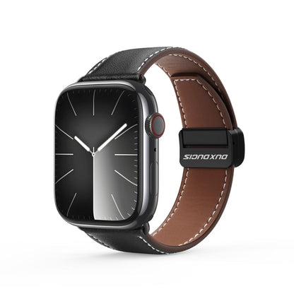 Pour Bracelet de Montre en Cuir Véritable avec Boucle Magnétique DUX DUCIS YA Series pour Apple Watch SE 44mm (Noir)