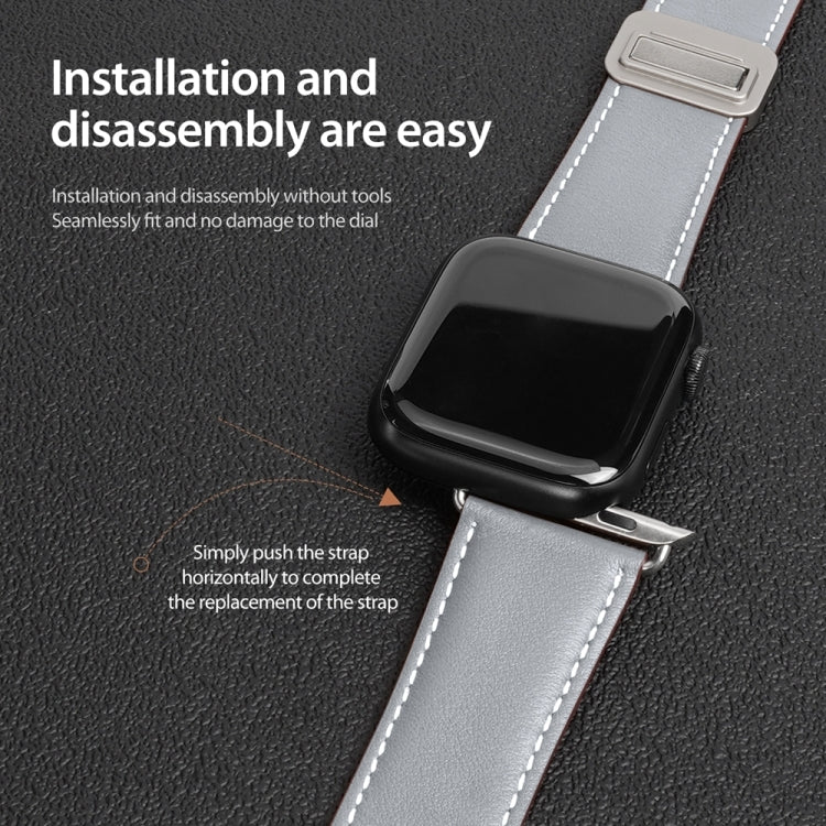 Pour Apple Watch Series 6 40mm Bracelet de Montre en Cuir Véritable avec Boucle Magnétique DUX DUCIS Série YA (Gris)