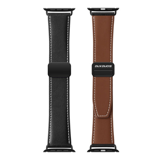 For Apple Watch 42mm DUX DUCIS YA Series Magnetic Buckle Genuine Leather Watch Band(Black)
