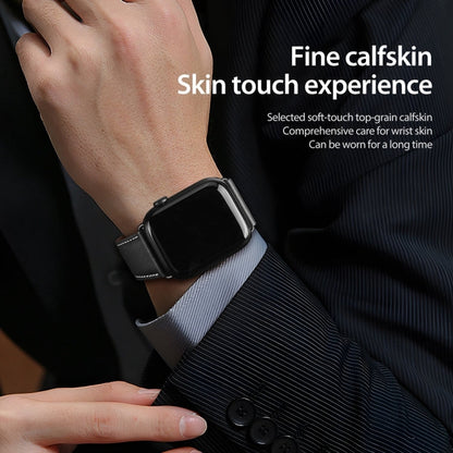For Apple Watch 42mm DUX DUCIS YA Series Magnetic Buckle Genuine Leather Watch Band(Black)