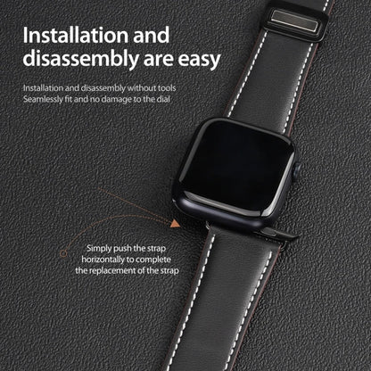 For Apple Watch 42mm DUX DUCIS YA Series Magnetic Buckle Genuine Leather Watch Band(Black)