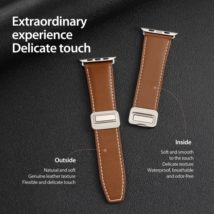 For Apple Watch 38mm DUX DUCIS YA Series Magnetic Buckle Genuine Leather Watch Band(Brown)