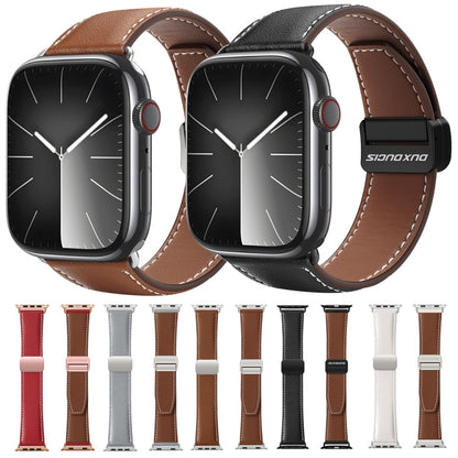 For Apple Watch Series 7 41mm DUX DUCIS YA Series Magnetic Buckle Genuine Leather Watch Band(Brown)