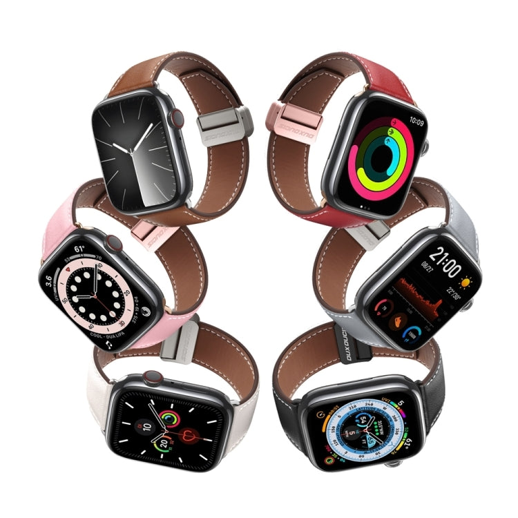 For Apple Watch 42mm DUX DUCIS YA Series Magnetic Buckle Genuine Leather Watch Band(Black)