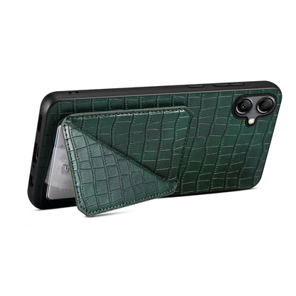 For Samsung Galaxy A13 5G Denior Imitation Crocodile Leather Back Phone Case with Holder(Green)