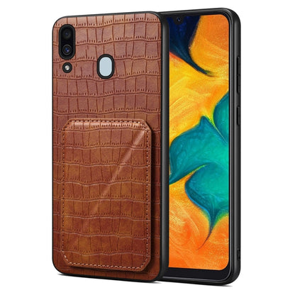 For Samsung Galaxy A20 / A30 Denior Imitation Crocodile Leather Back Phone Case with Holder(Brown)