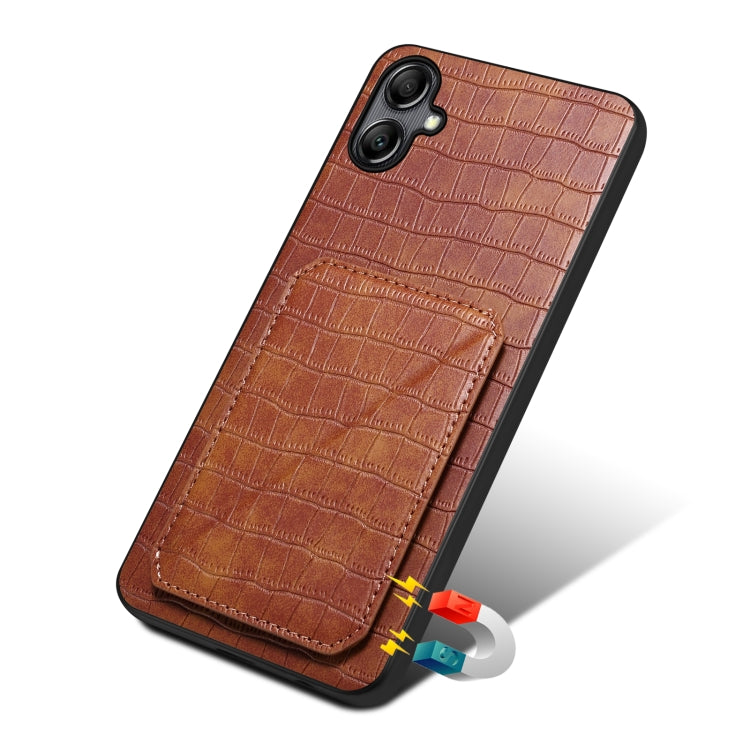 For Samsung Galaxy A20 / A30 Denior Imitation Crocodile Leather Back Phone Case with Holder(Brown)