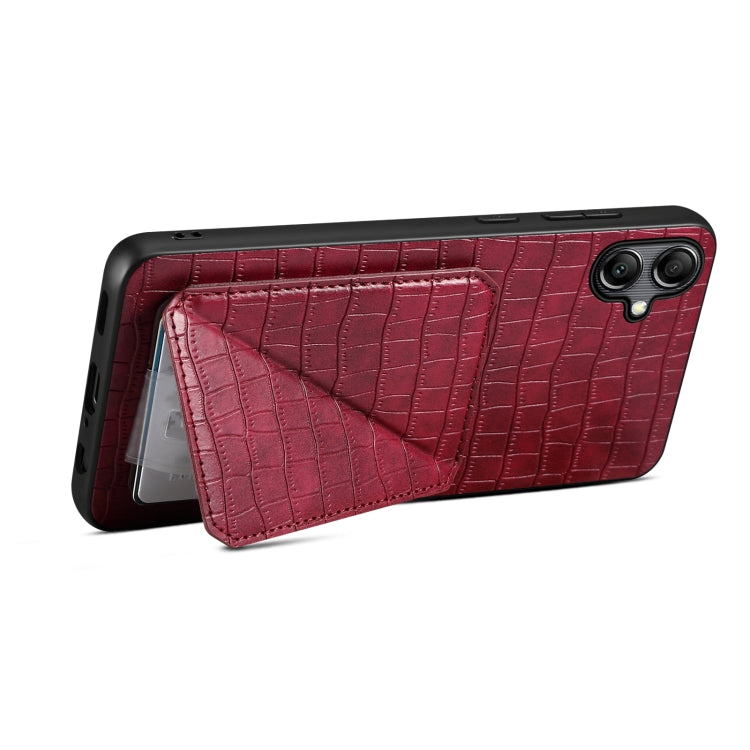 Pour Samsung Galaxy A20 / A30 Étui de téléphone arrière en simili cuir de crocodile Denior avec support (Rouge rose)