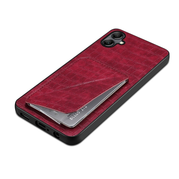 Pour Samsung Galaxy A20 / A30 Étui de téléphone arrière en simili cuir de crocodile Denior avec support (Rouge rose)
