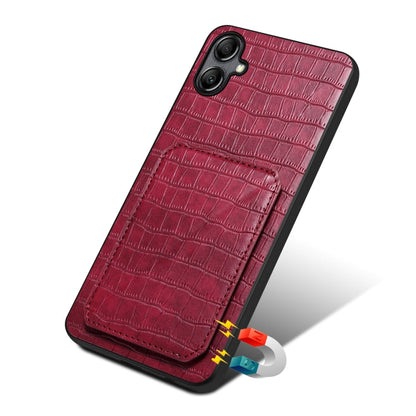 Pour Samsung Galaxy A20 / A30 Étui de téléphone arrière en simili cuir de crocodile Denior avec support (Rouge rose)