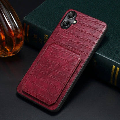 Pour Samsung Galaxy A20 / A30 Étui de téléphone arrière en simili cuir de crocodile Denior avec support (Rouge rose)