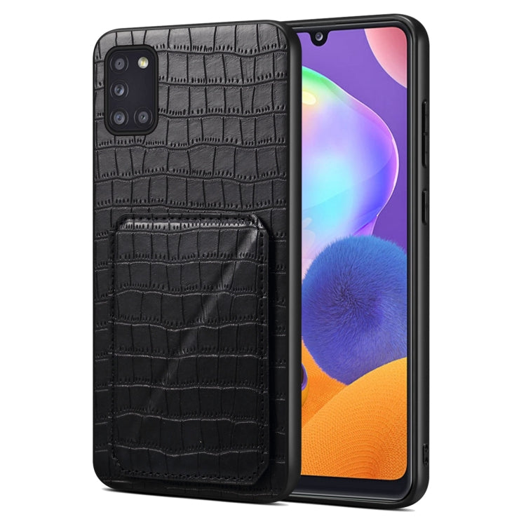 For Samsung Galaxy A31 Denior Imitation Crocodile Leather Back Phone Case with Holder(Black)