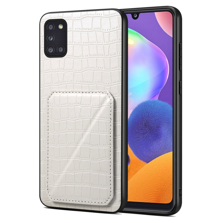 For Samsung Galaxy A31 Denior Imitation Crocodile Leather Back Phone Case with Holder(White)