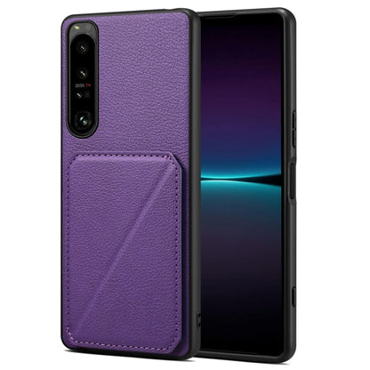 Pour Sony Xperia 1 IV Coque arrière en faux cuir de veau Denior avec support (Violet)