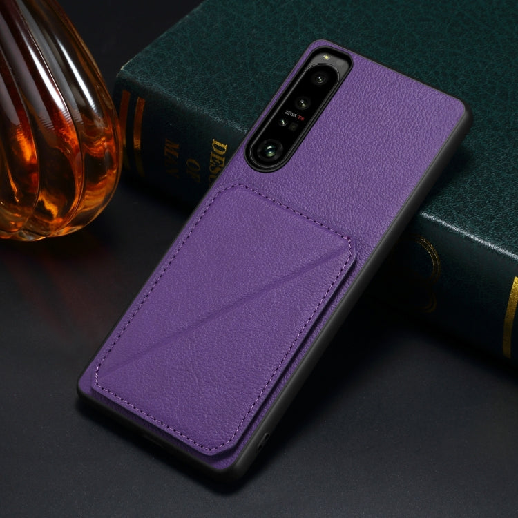 Pour Sony Xperia 1 IV Coque arrière en faux cuir de veau Denior avec support (Violet)