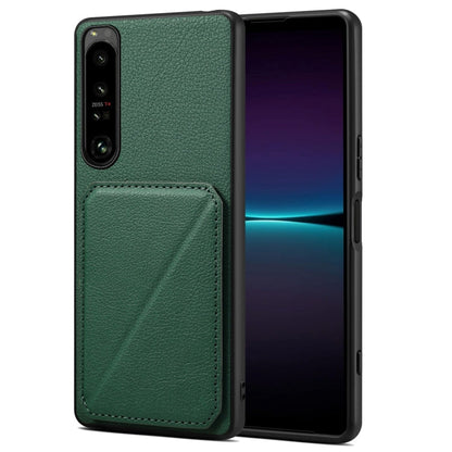 For Sony Xperia 1 IV Denior Imitation Calf Leather Back Phone Case with Holder(Green)