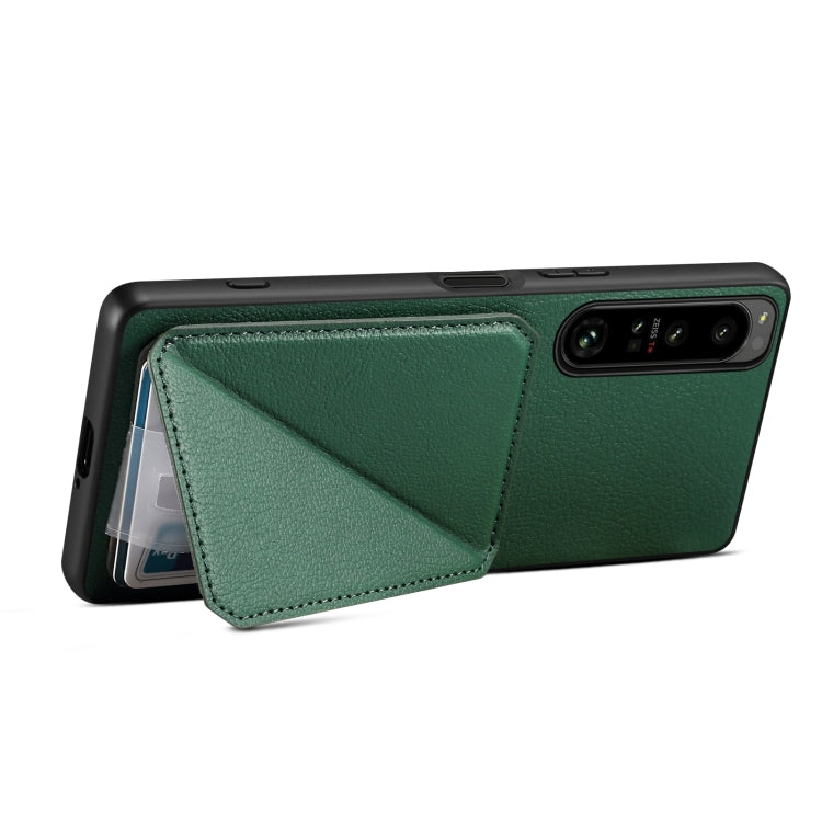 For Sony Xperia 1 IV Denior Imitation Calf Leather Back Phone Case with Holder(Green)