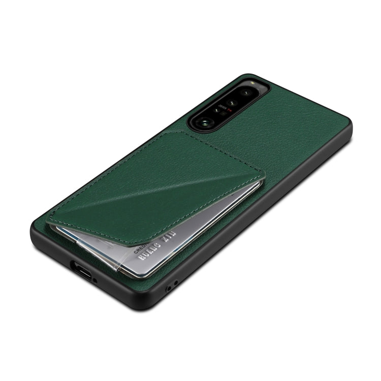 For Sony Xperia 1 IV Denior Imitation Calf Leather Back Phone Case with Holder(Green)