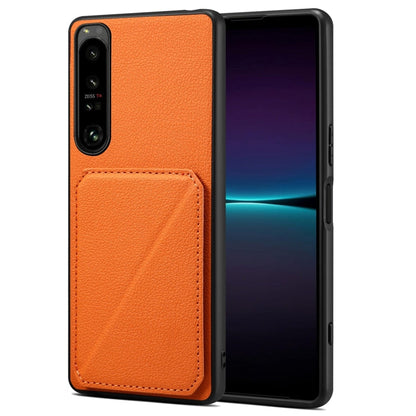For Sony Xperia 1 IV Denior Imitation Calf Leather Back Phone Case with Holder(Orange)