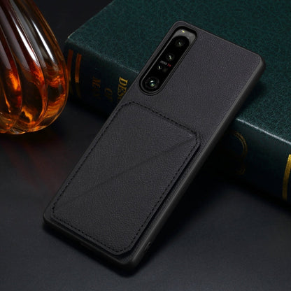 For Sony Xperia 1 IV Denior Imitation Calf Leather Back Phone Case with Holder(Black)