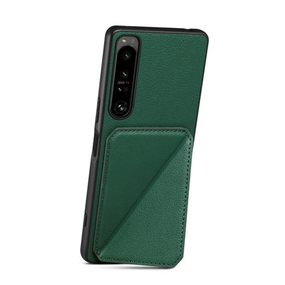 For Sony Xperia 1 V Denior Imitation Calf Leather Back Phone Case with Holder(Green)