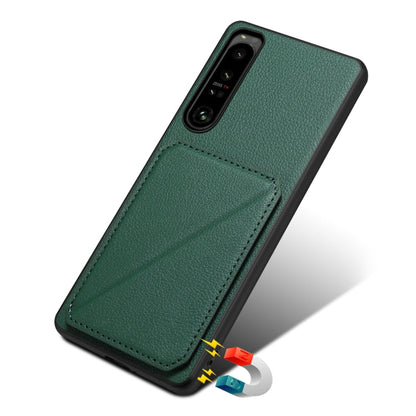 For Sony Xperia 1 V Denior Imitation Calf Leather Back Phone Case with Holder(Green)