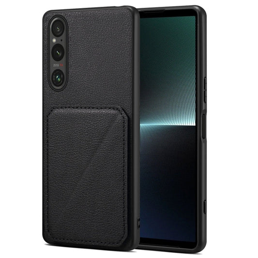 Pour Sony Xperia 1 V Étui de protection arrière en similicuir grainé avec support (Noir)