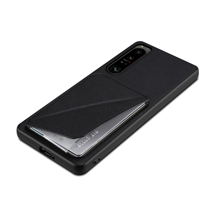 For Sony Xperia 1 V Denior Imitation Calf Leather Back Phone Case with Holder(Black)